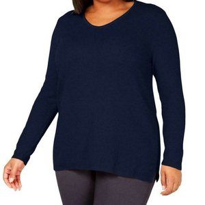 Karen Scott Plus Textured Tunic Sweater Navy Blue